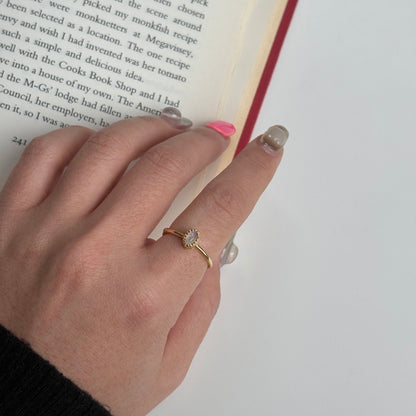Brass petit ring 〈Rainbow moon stone〉