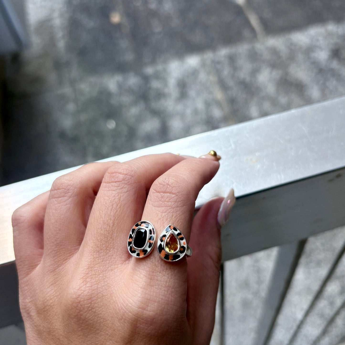 《 FUKUOKA limited 》【Biju mam poco】Leopard enamel × Stone ring