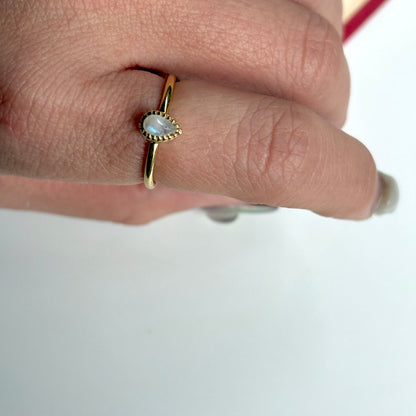 Brass petit ring 〈Rainbow moon stone〉