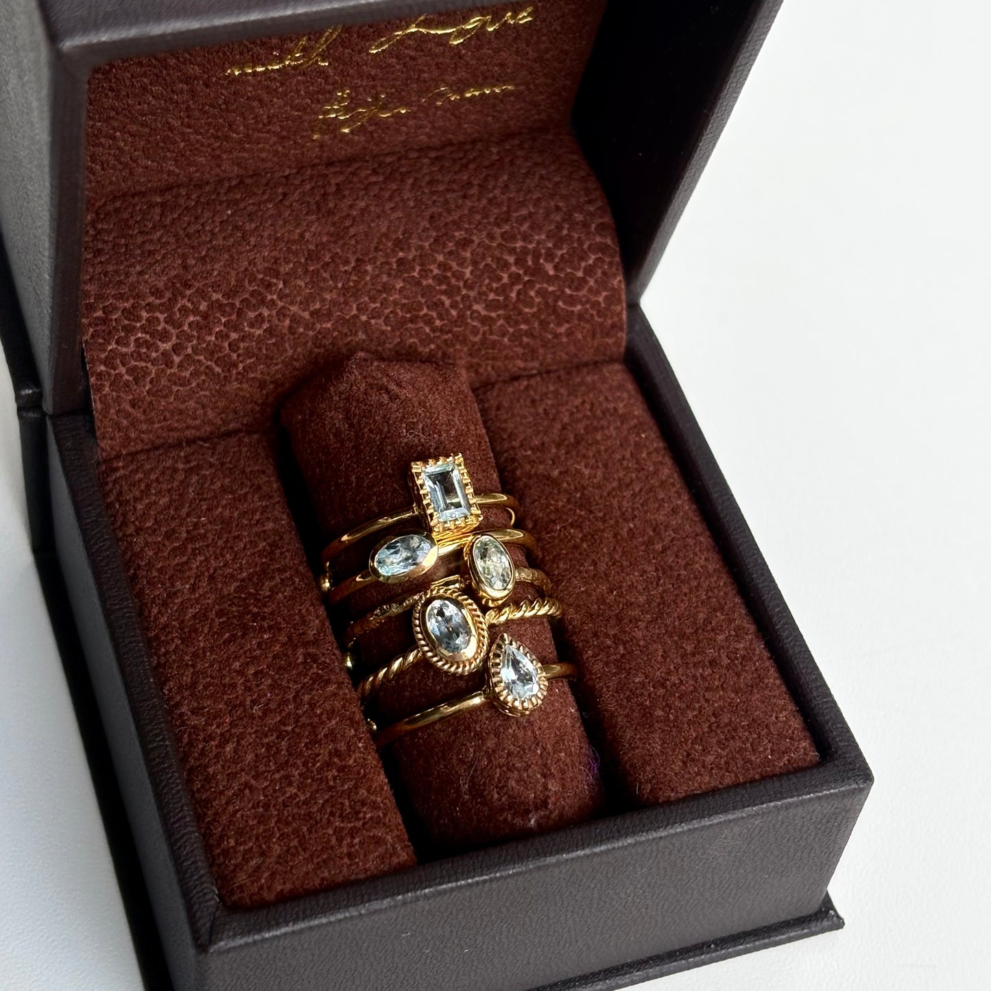 Brass petit ring〈Blue Topaz〉