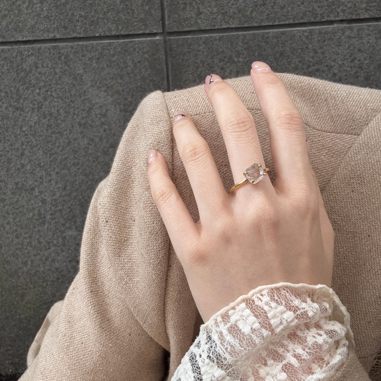 Brass Herkimer diamond ring