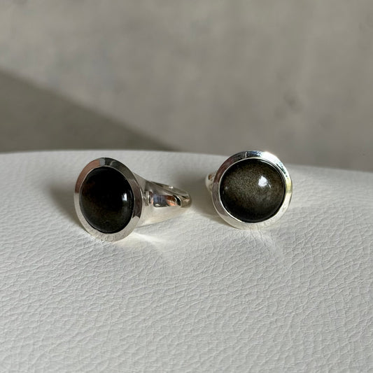 Gold sheen obsidian ring