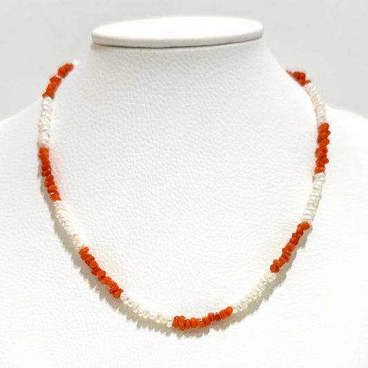 Red coral×Pearl necklace