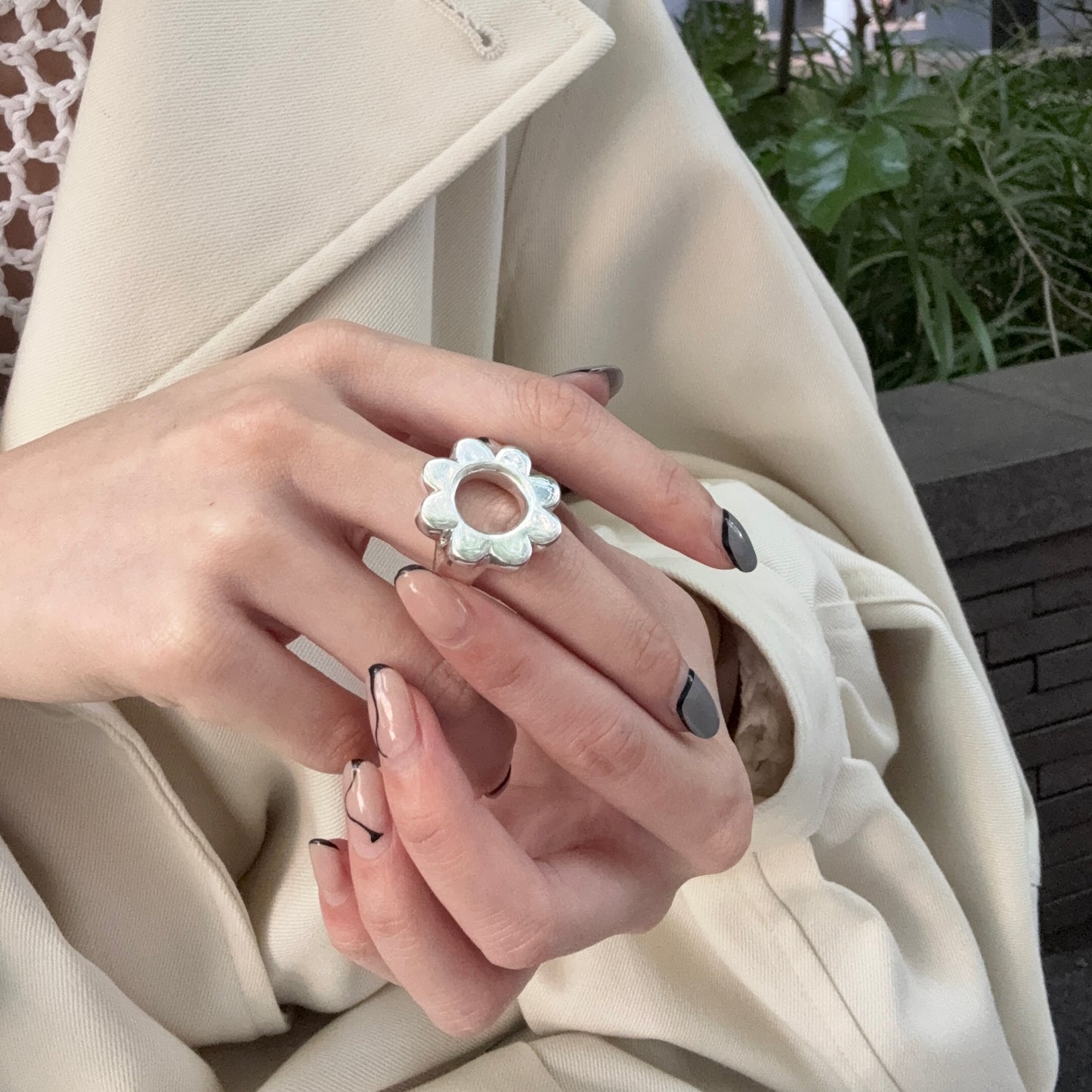 Flower plain ring 5