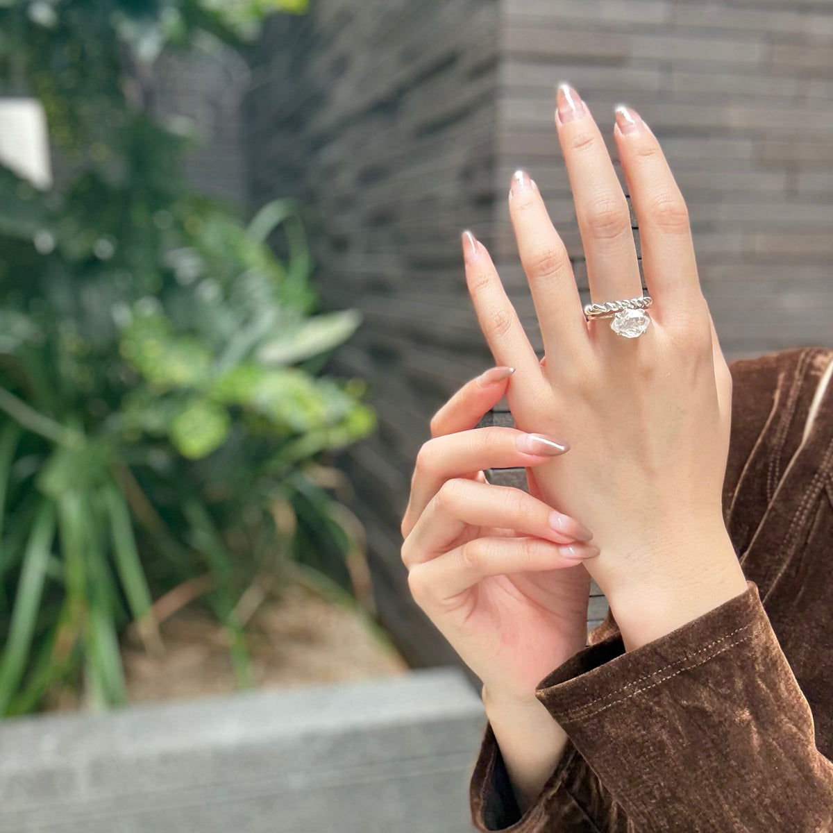 Herkimer diamond ring & ear cuff