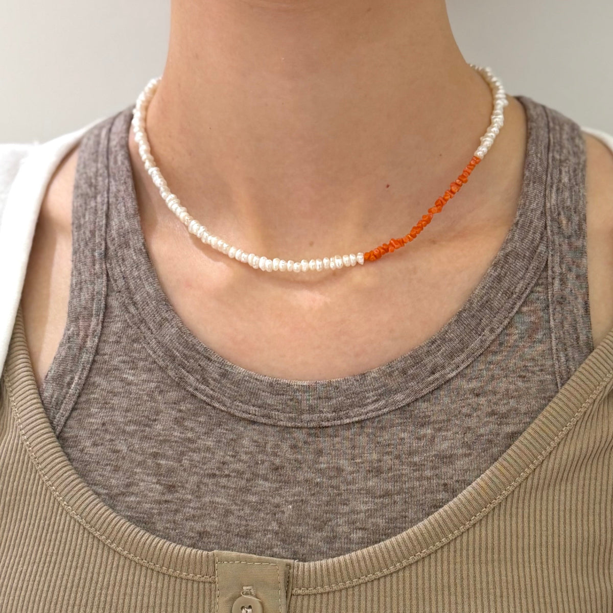 Red coral×Pearl necklace