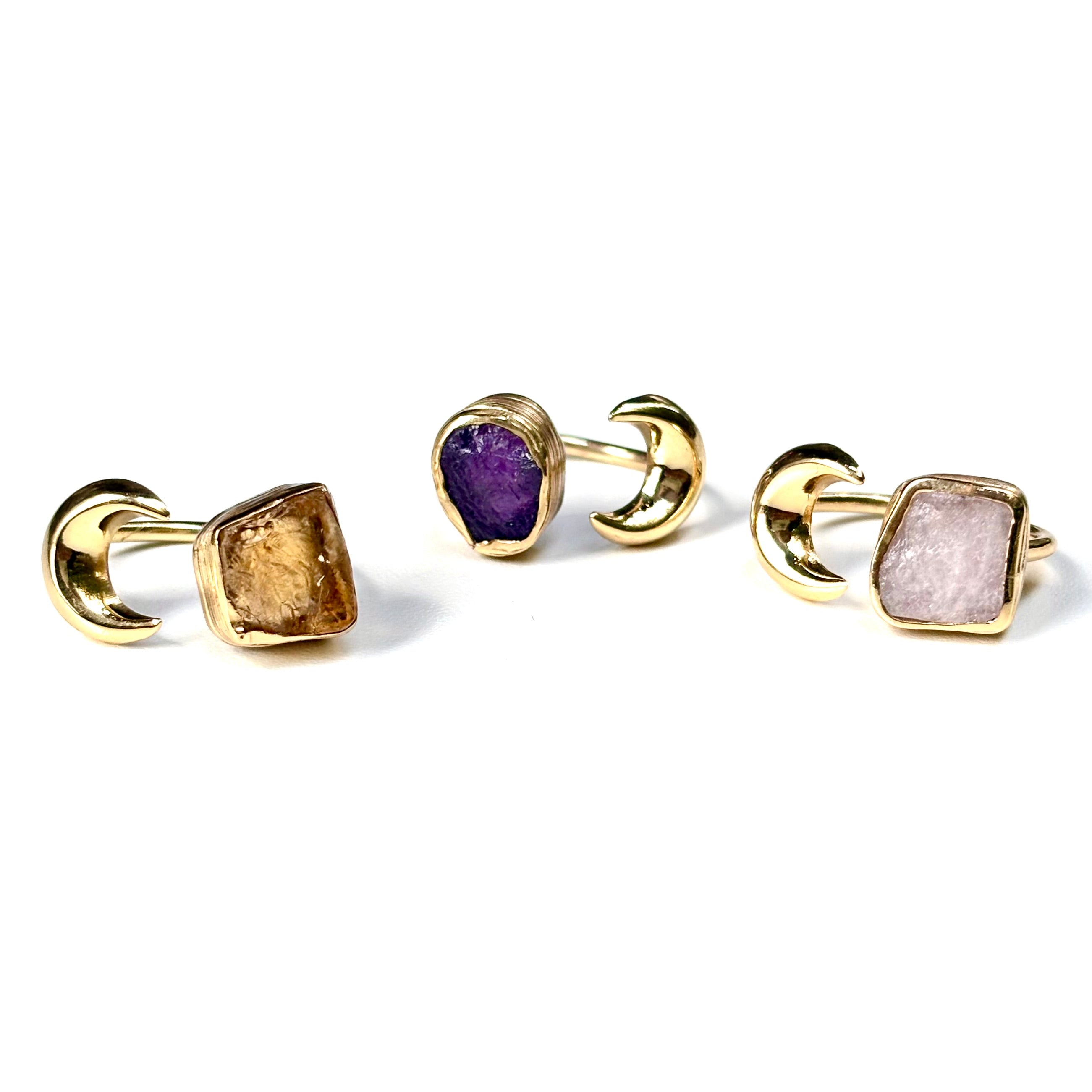 Brass Moon × Stone ring – Biju mam