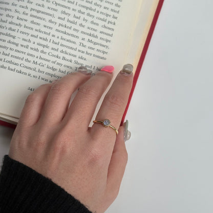 Brass petit ring 〈Rainbow moon stone〉