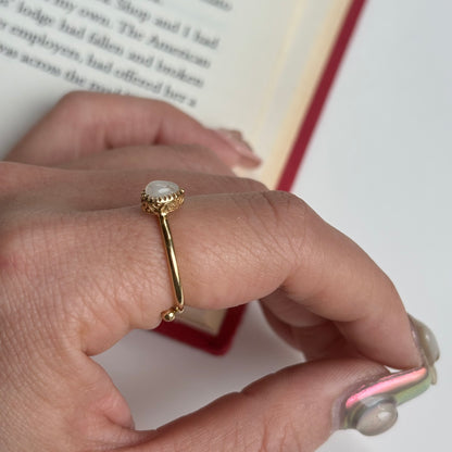Brass petit ring 〈Rainbow moon stone〉