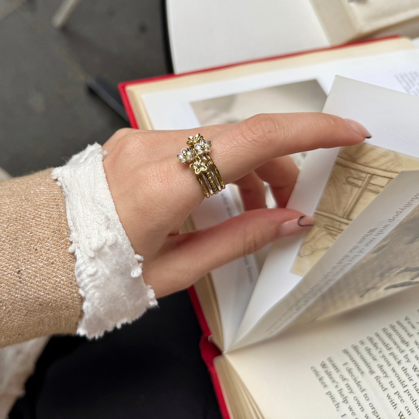 Stacking plain ring〈Flower〉