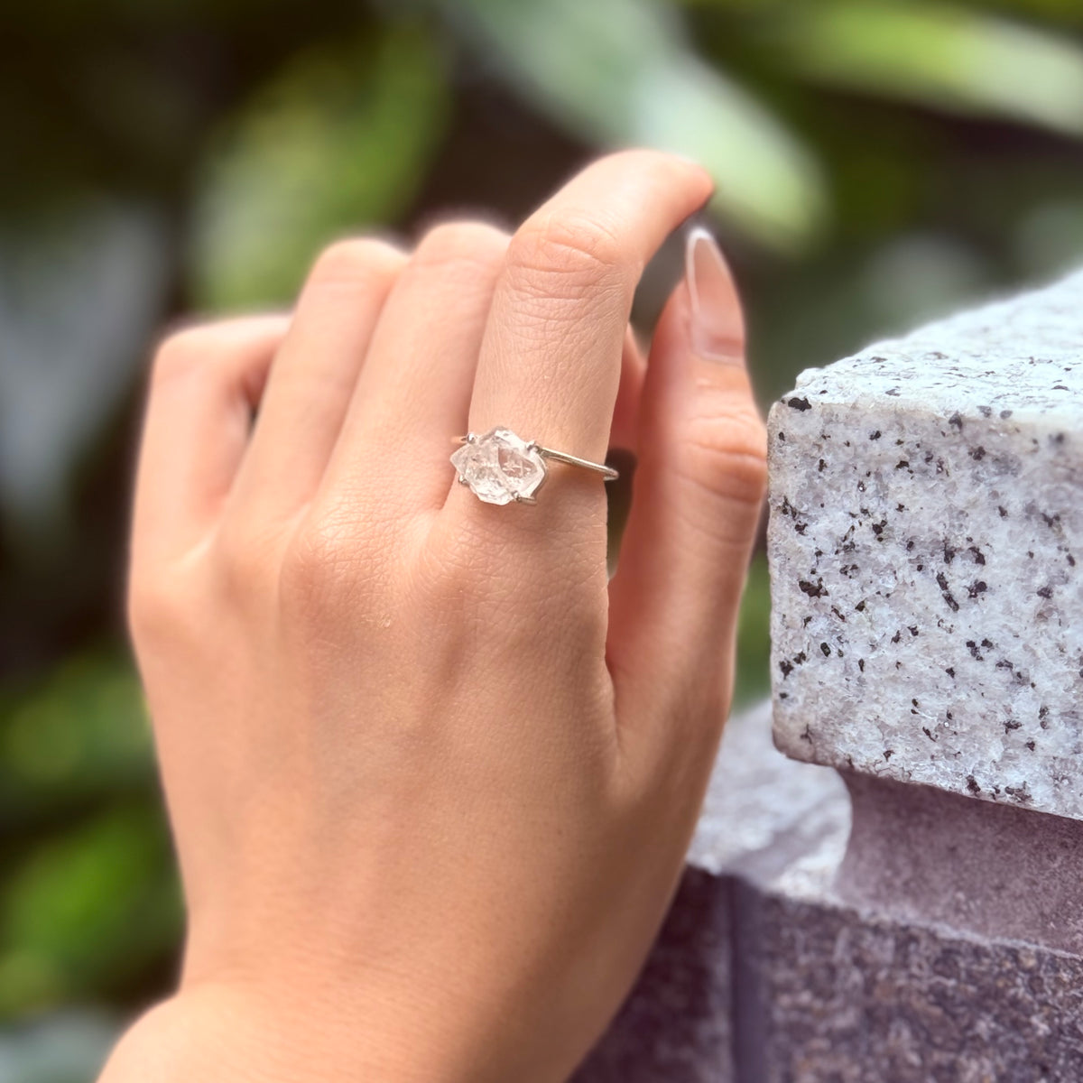 Herkimer diamond ring & ear cuff