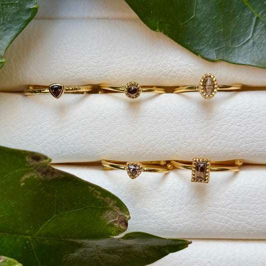 Brass petit ring〈Smoky quartz〉