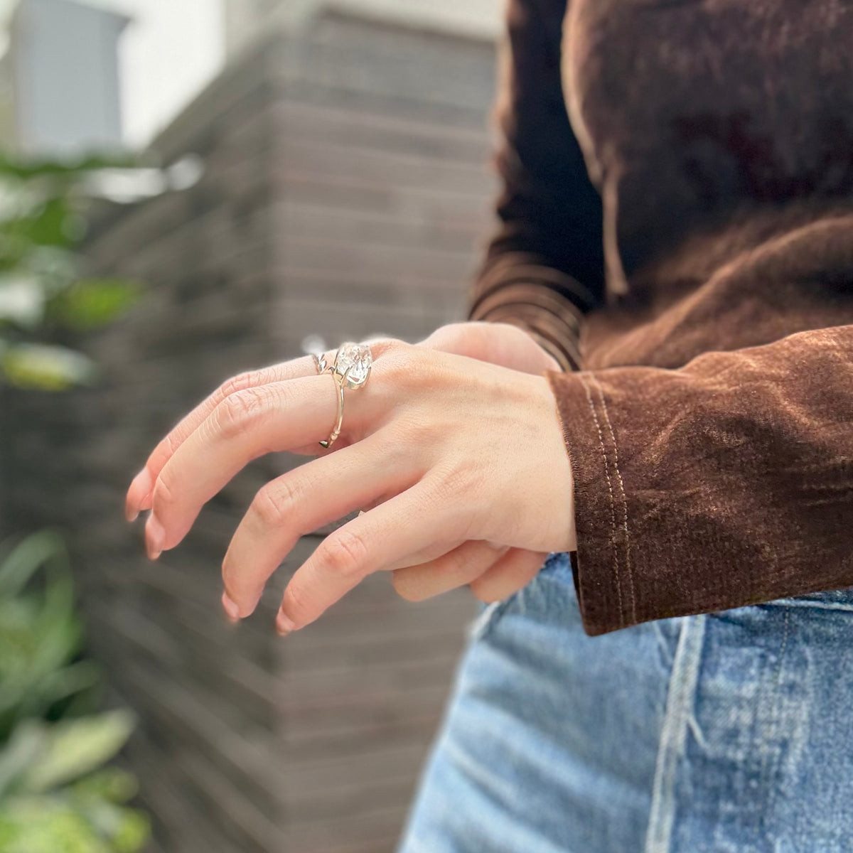Herkimer diamond ring & ear cuff