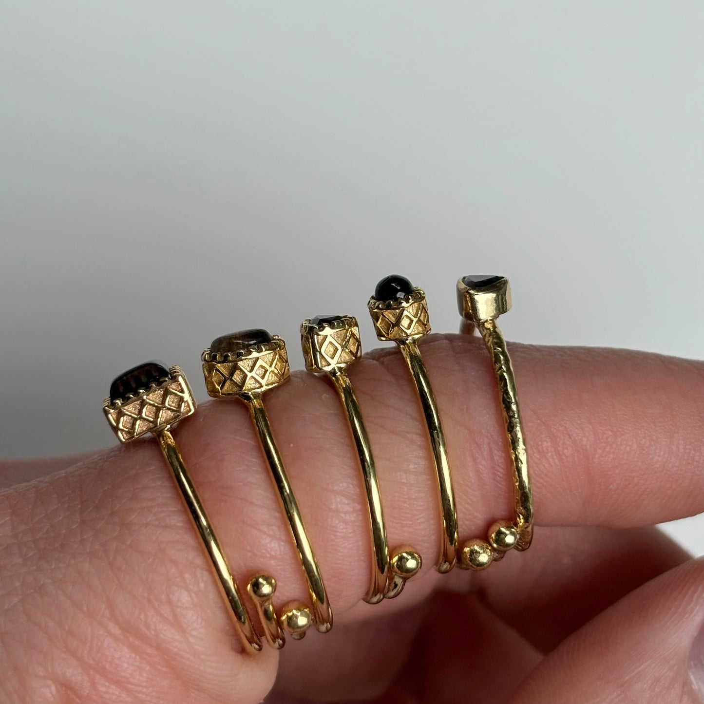 Brass petit ring〈Smoky quartz〉