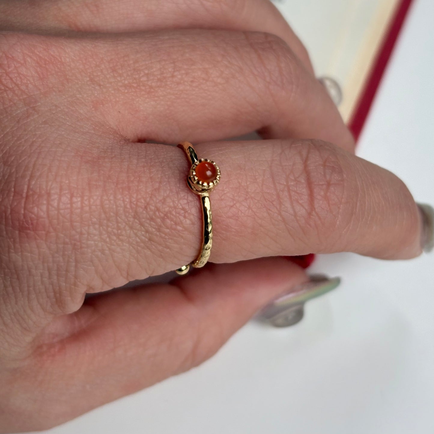 Brass petit ring〈Carnelian〉