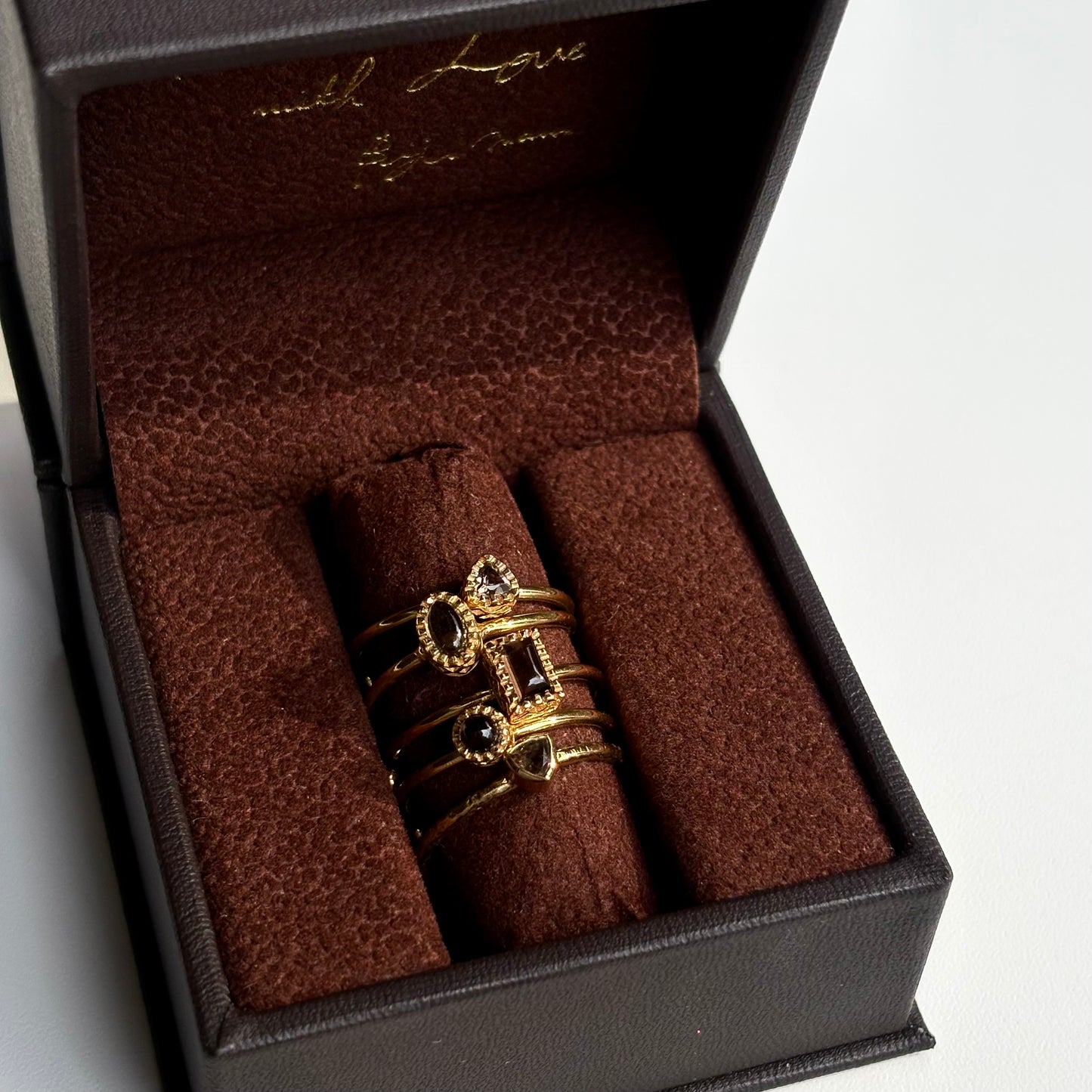 Brass petit ring〈Smoky quartz〉