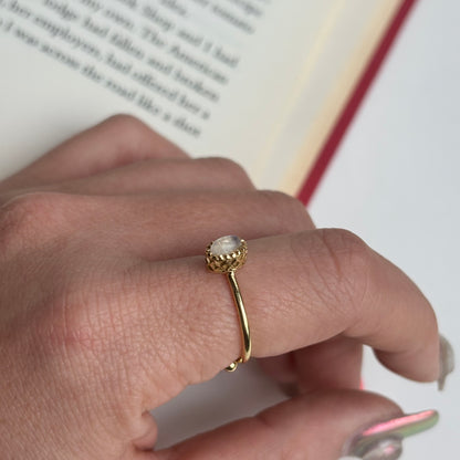 Brass petit ring 〈Rainbow moon stone〉