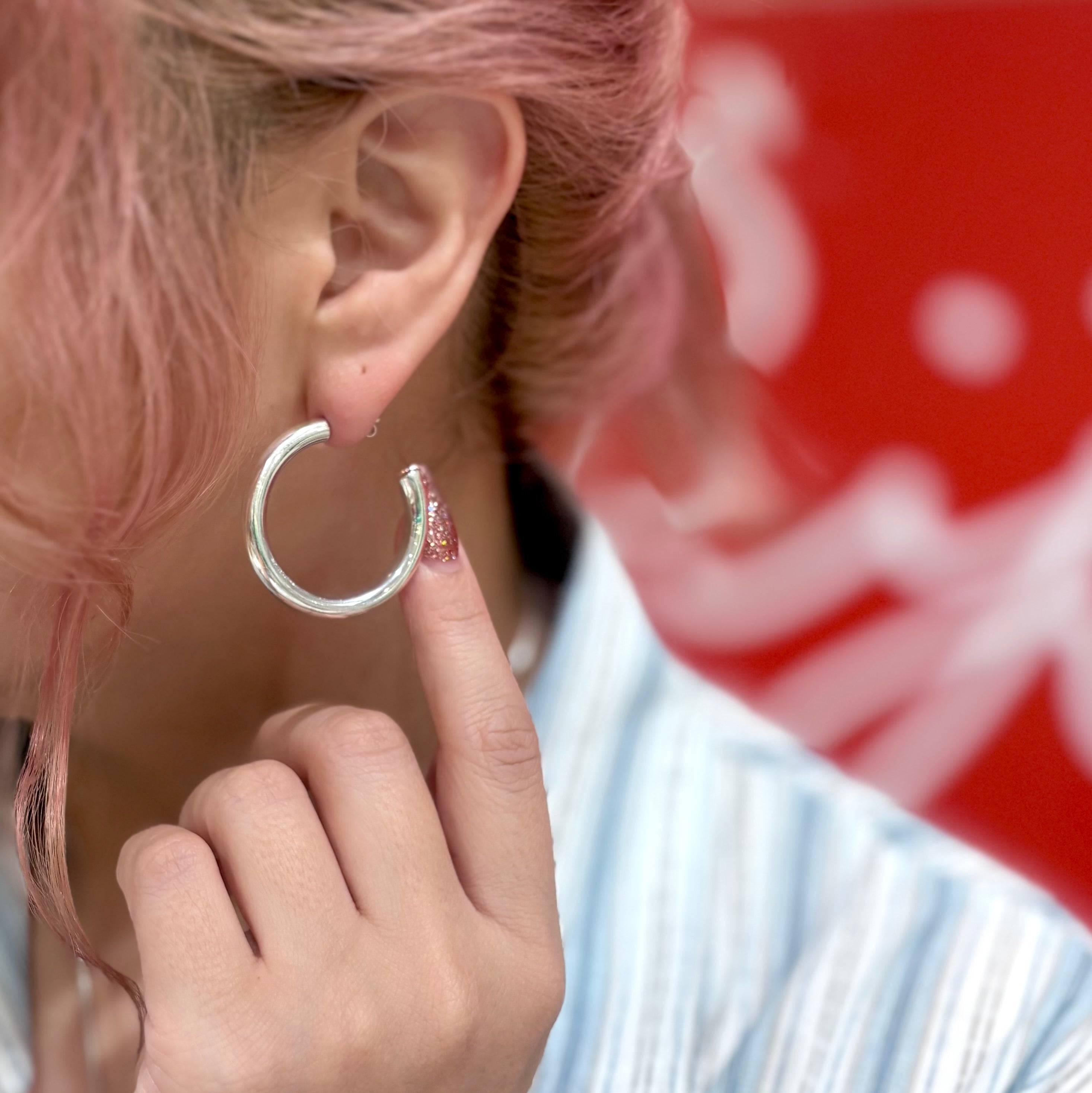 【MEJURI】メジュリ フープピアス★Patra Medium Hoops silver Mejuri Patra Medium Hoop Earrings - Sterling Silver Hoop