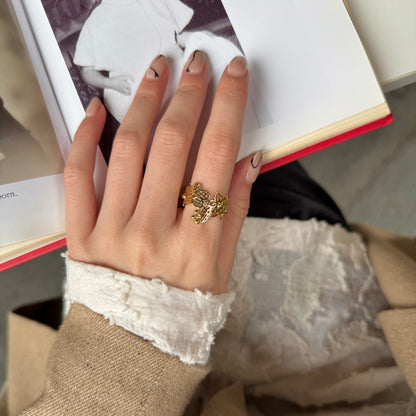 Brass flower plain ring