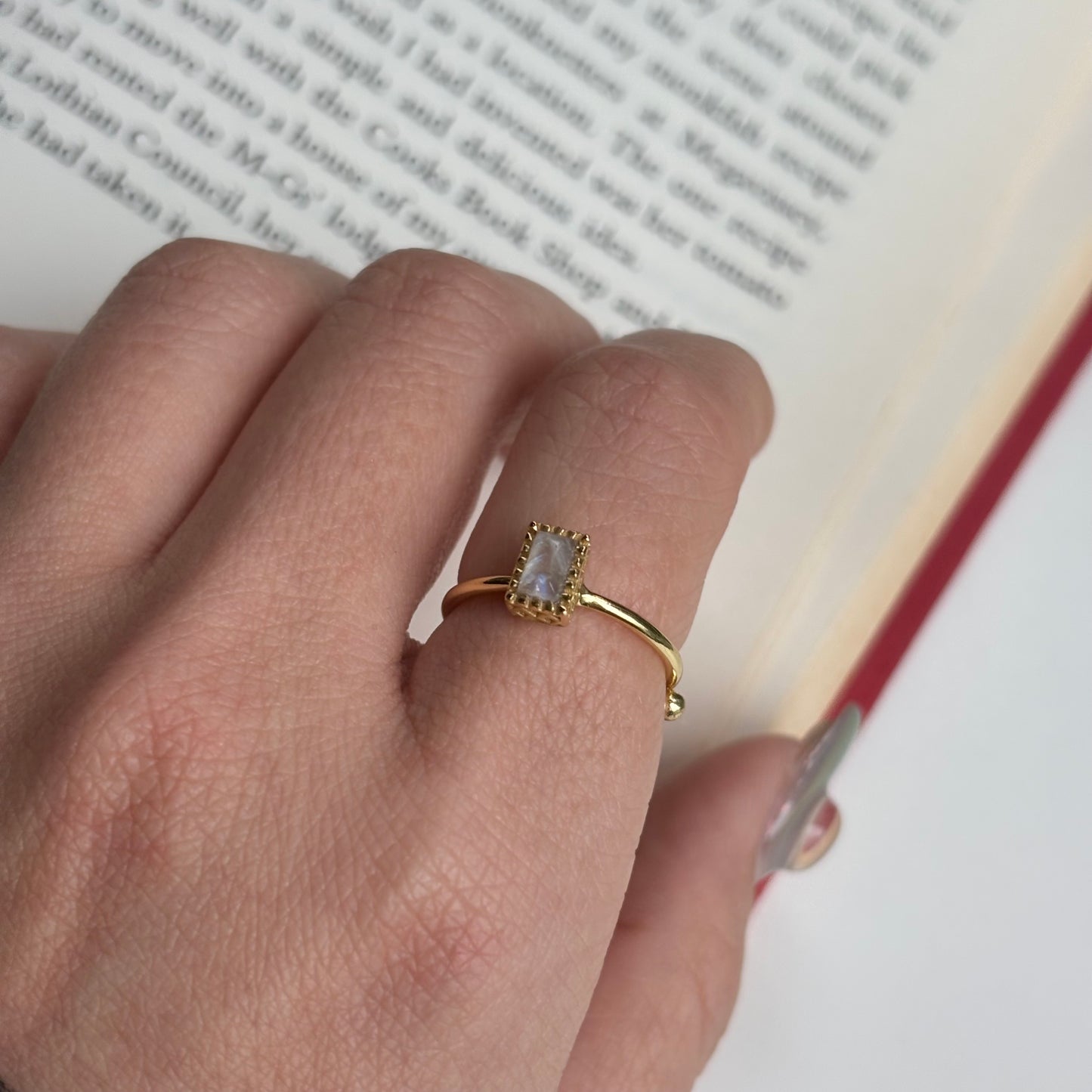 Brass petit ring 〈Rainbow moon stone〉
