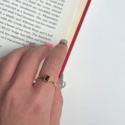 Brass petit ring〈Smoky quartz〉