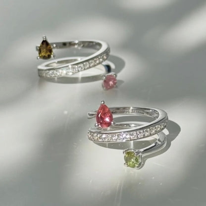 【Biju mam poco】Mulch tourmaline × white topaz ring