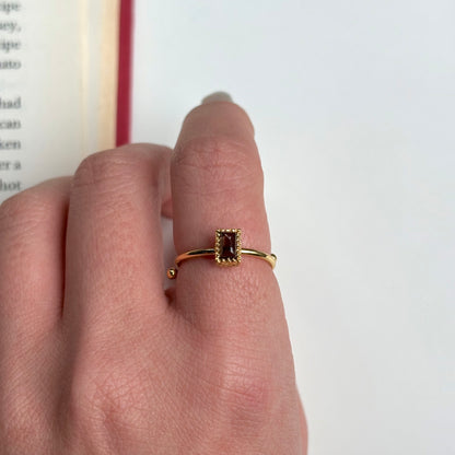 Brass petit ring〈Smoky quartz〉