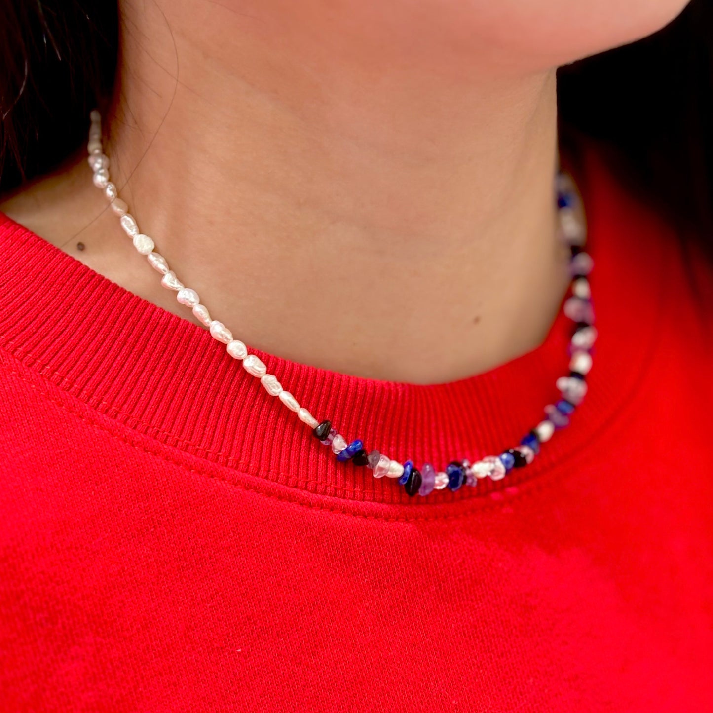 Pearl × Stone necklace 1