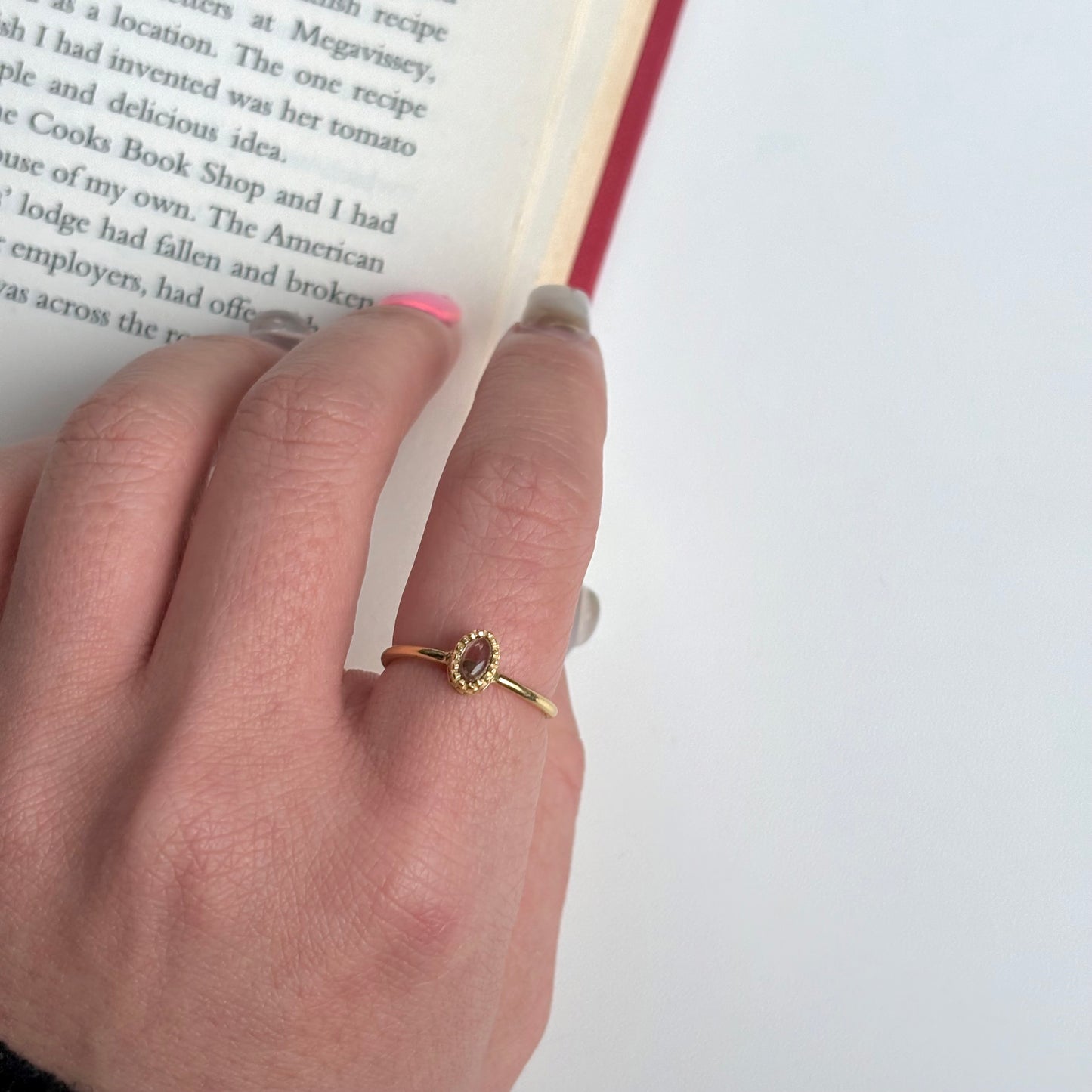 Brass petit ring〈Smoky quartz〉