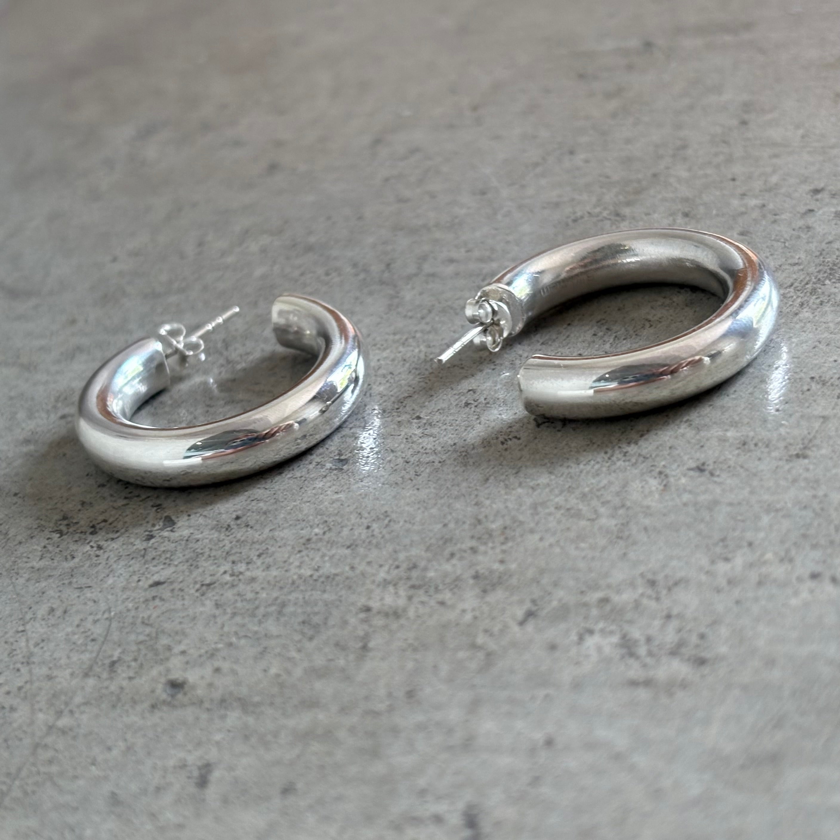U.S vintage シルバー925 middle hoop ピアス シルバー925 フープピアス スクエアピアス 太め 18K GP ゴールド