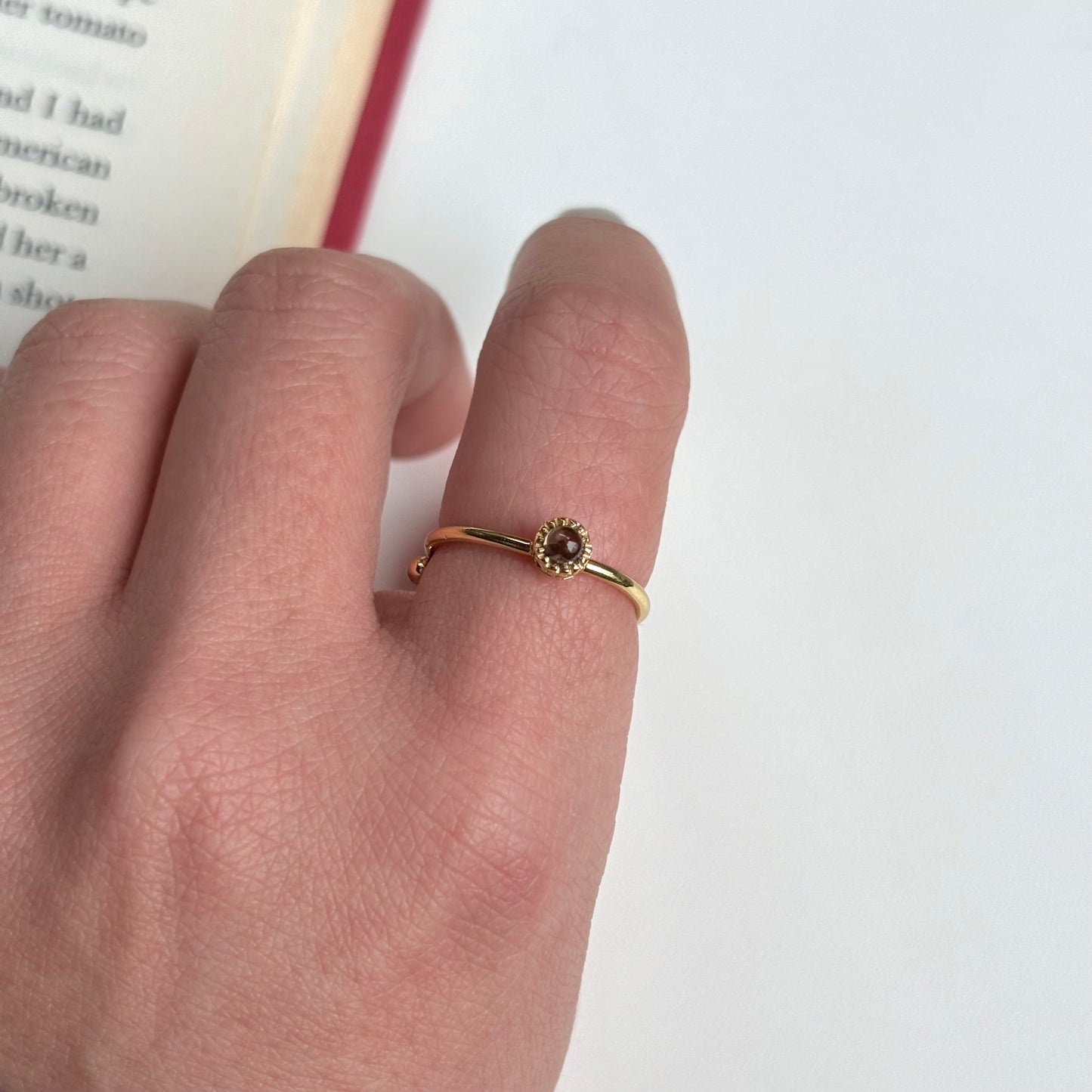 Brass petit ring〈Smoky quartz〉