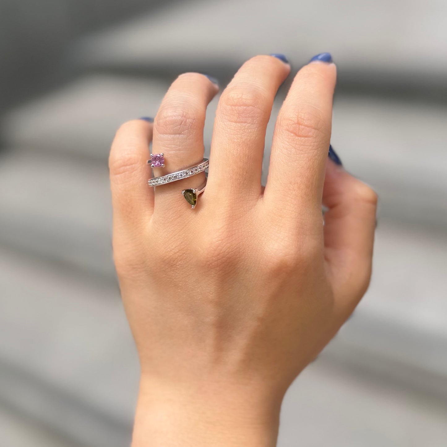 【Biju mam poco】Mulch tourmaline × white topaz ring