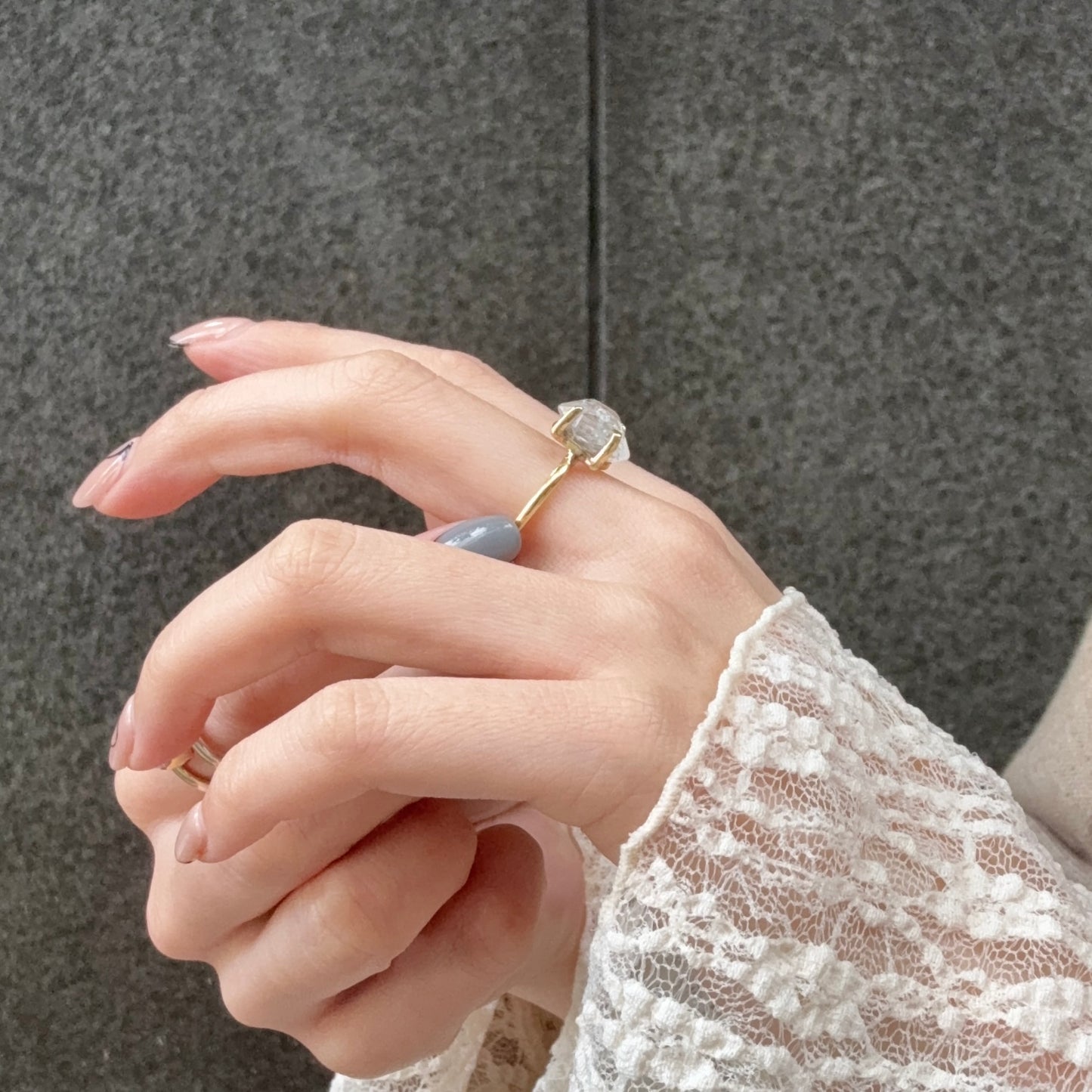 Brass Herkimer diamond ring