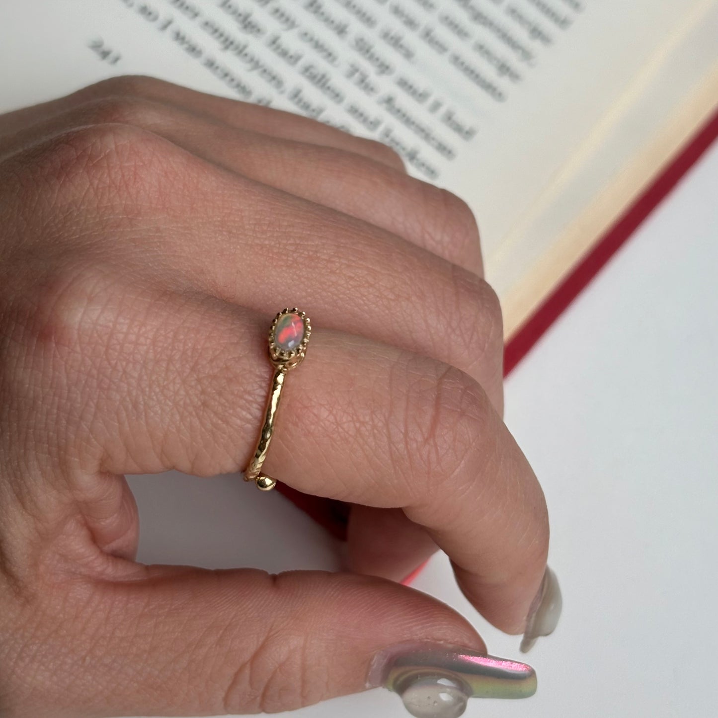 Brass petit ring〈Opal〉