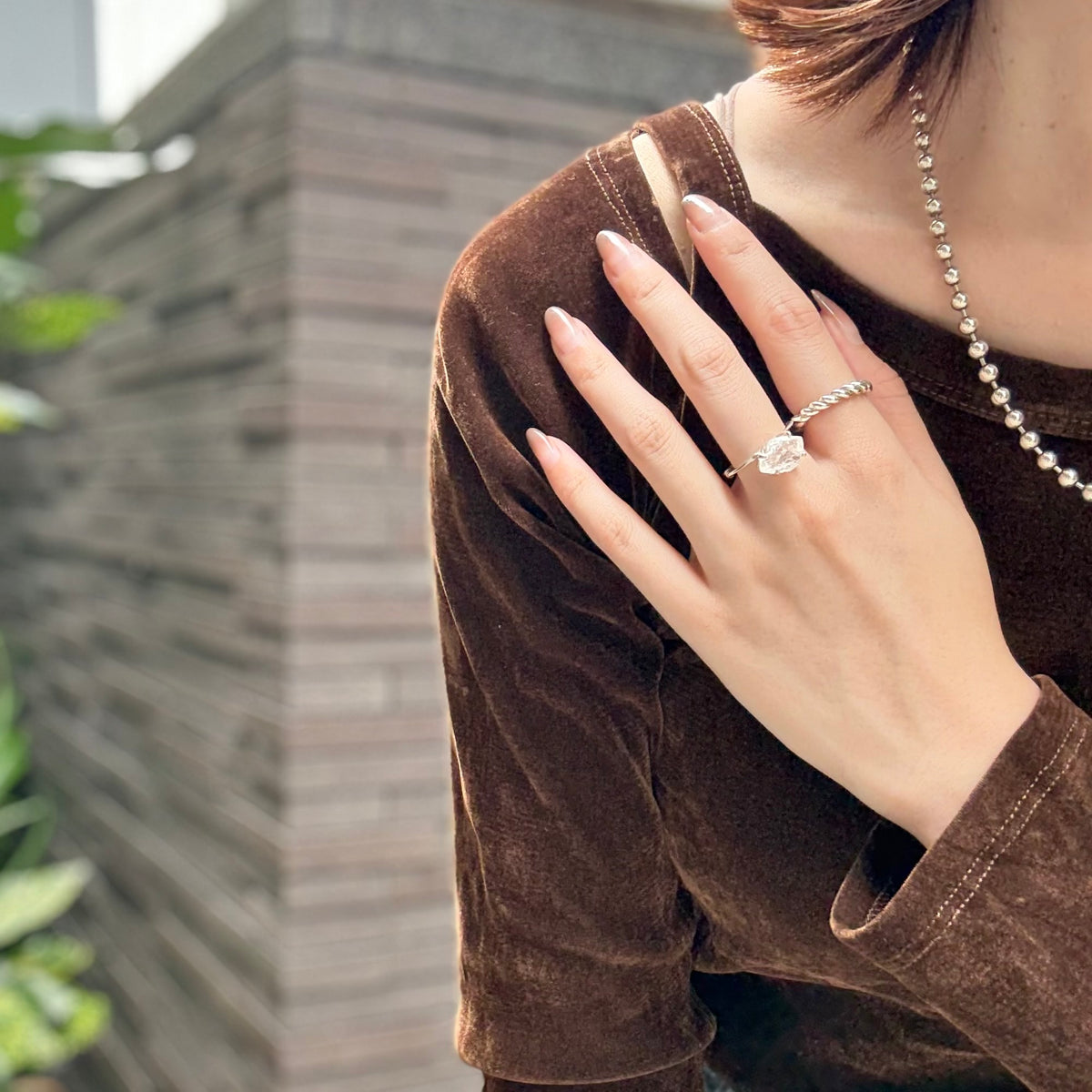 Herkimer diamond ring & ear cuff