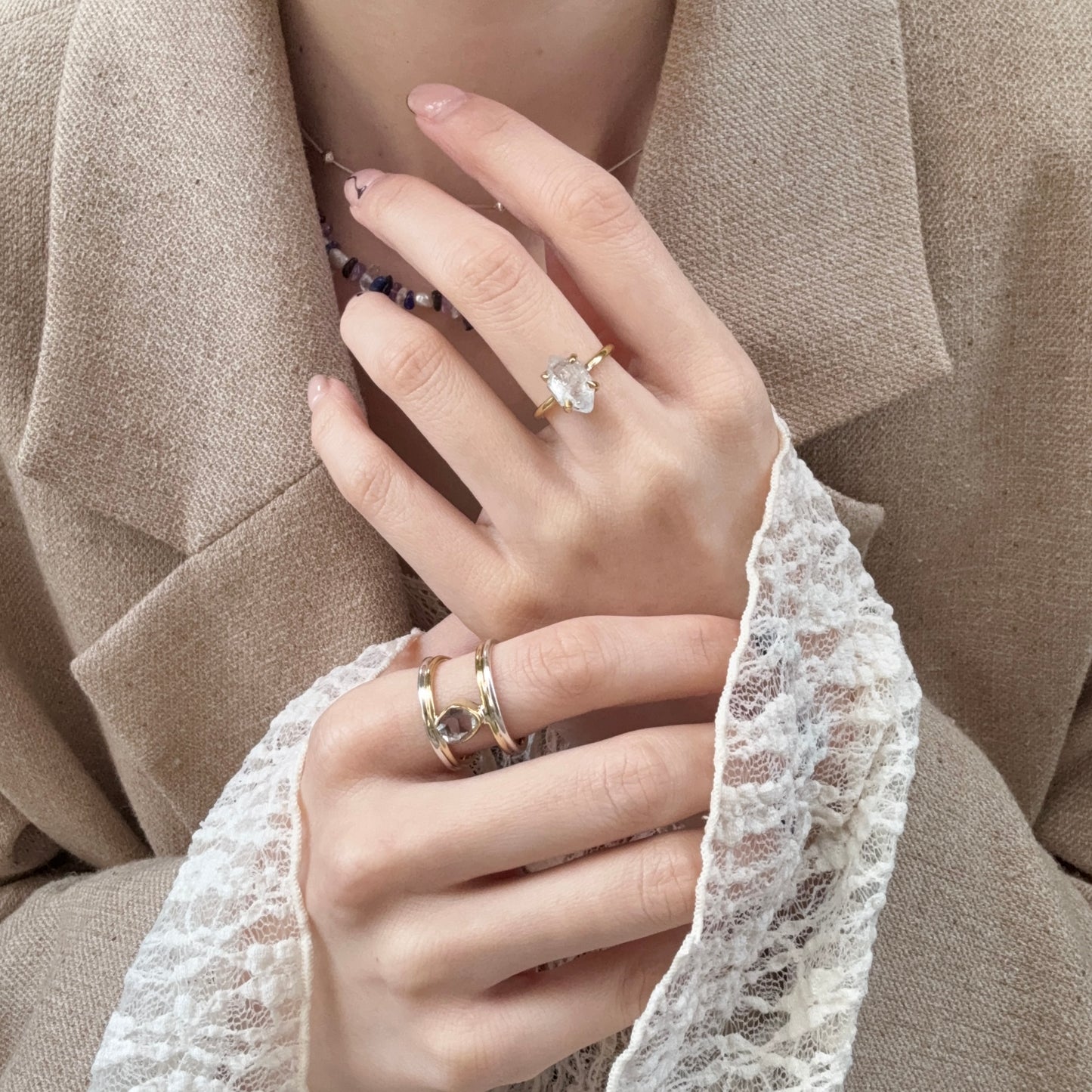 Brass Herkimer diamond ring