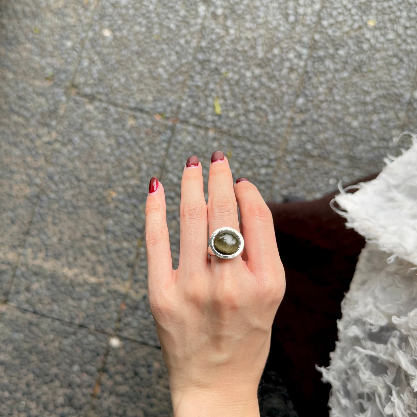 Gold sheen obsidian ring