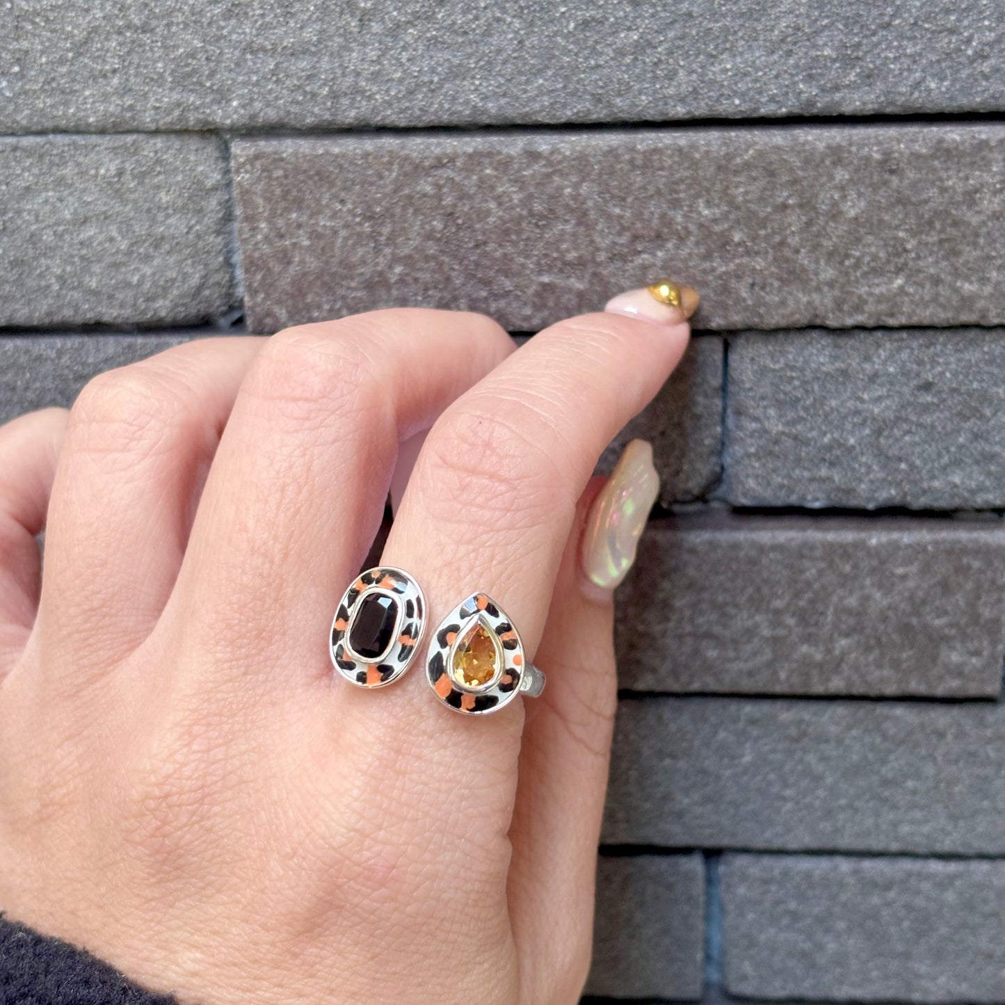 《 FUKUOKA limited 》【Biju mam poco】Leopard enamel × Stone ring
