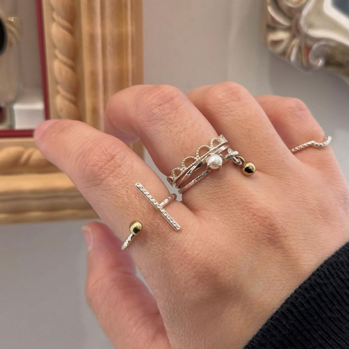 Silver925×Brass plain ring 〈Ball〉20