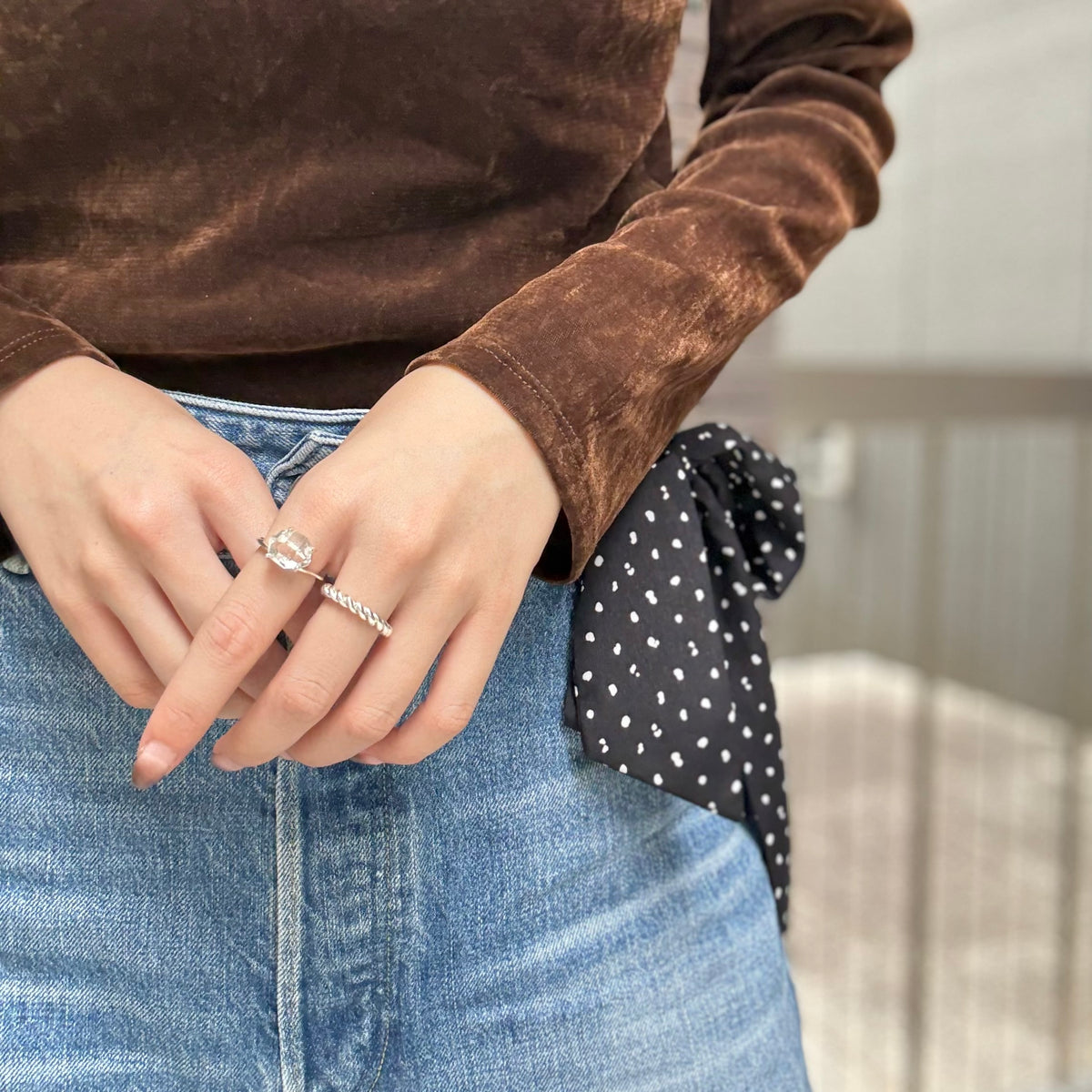 Herkimer diamond ring & ear cuff