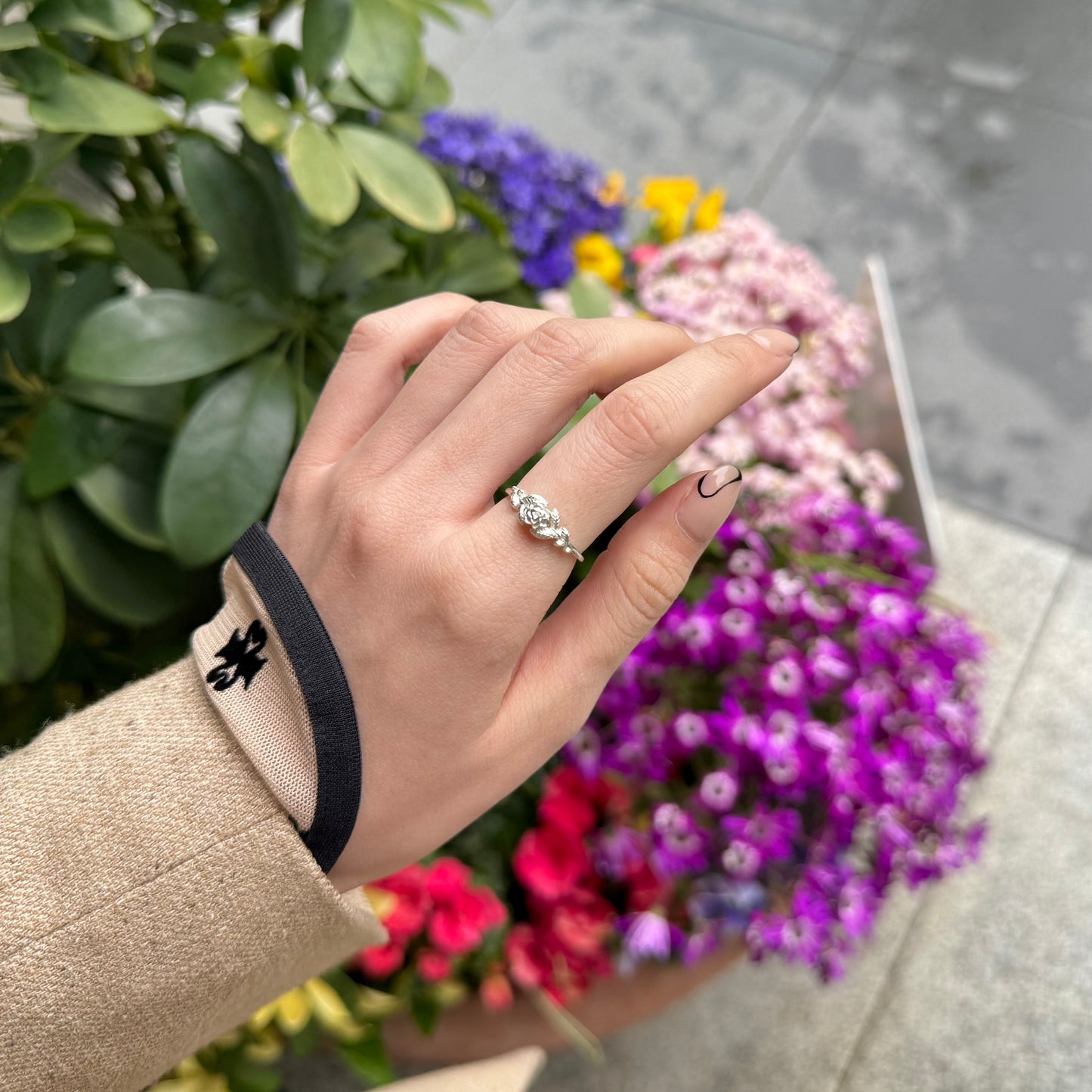Flower plain ring 14