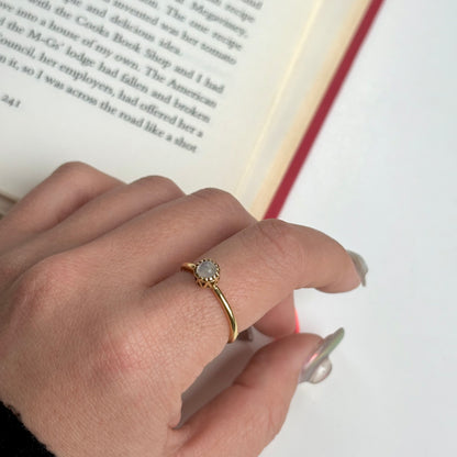 Brass petit ring 〈Rainbow moon stone〉