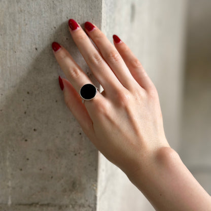 Silver925 circle stone ring〈Black onyx〉