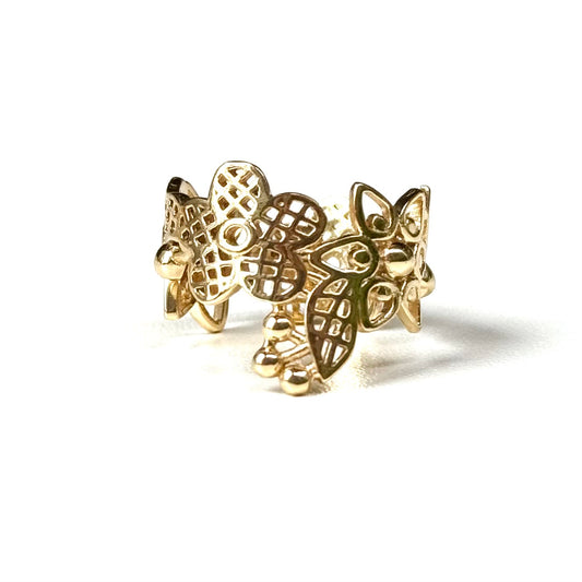 Brass flower plain ring