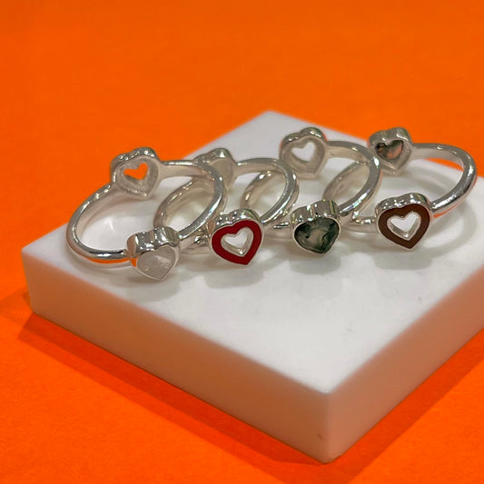 Heart enamel× stone ring