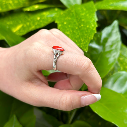 Italy red coral design ring