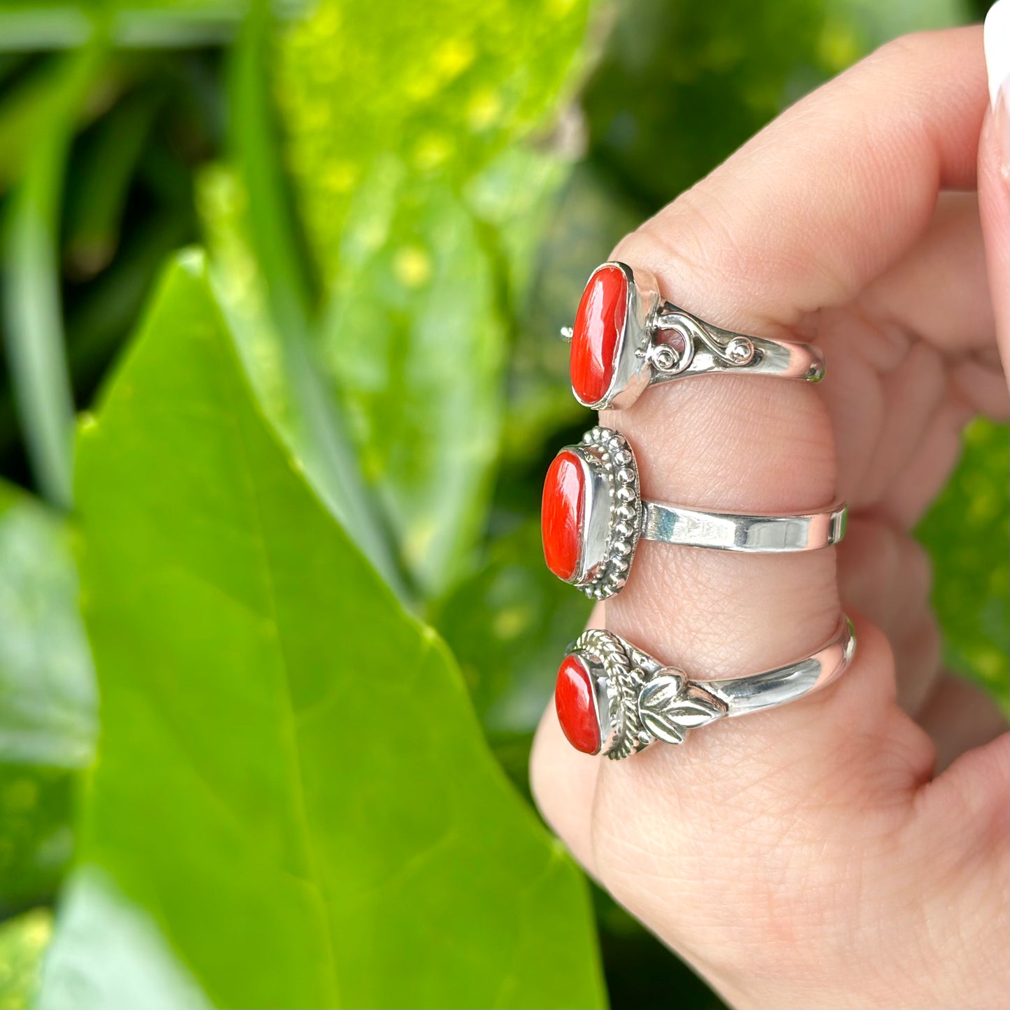 Italy red coral design ring